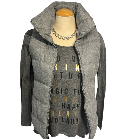 OLD NAVY Herringbone Heather Grey Puffy Vest Size XS Zip Fleece Lined - Picture 7 of 13